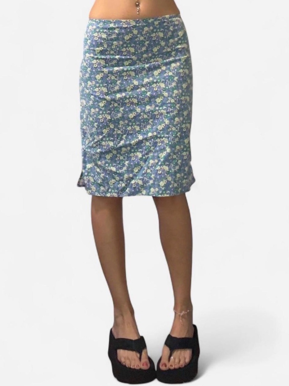 Y2K Floral Blue Floral Midi Skirt